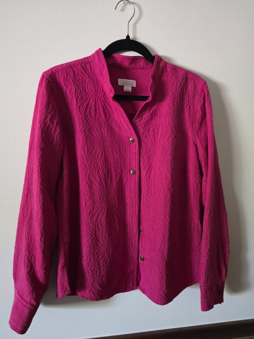 Christopher & Banks Fuchsia Textured Button-Front Shirt